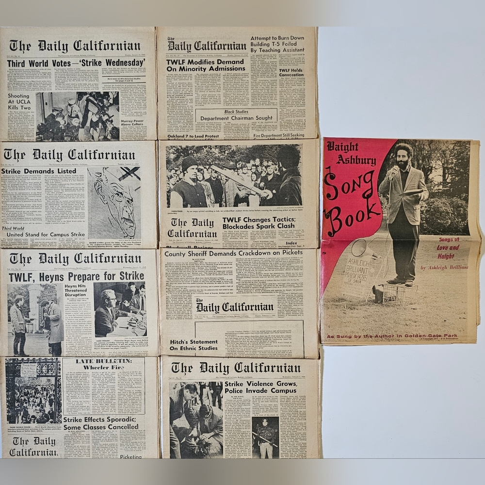 Vintage "Daily Californian" 1960's Lot of 8 Newspapers + Haight Asbury Song Book